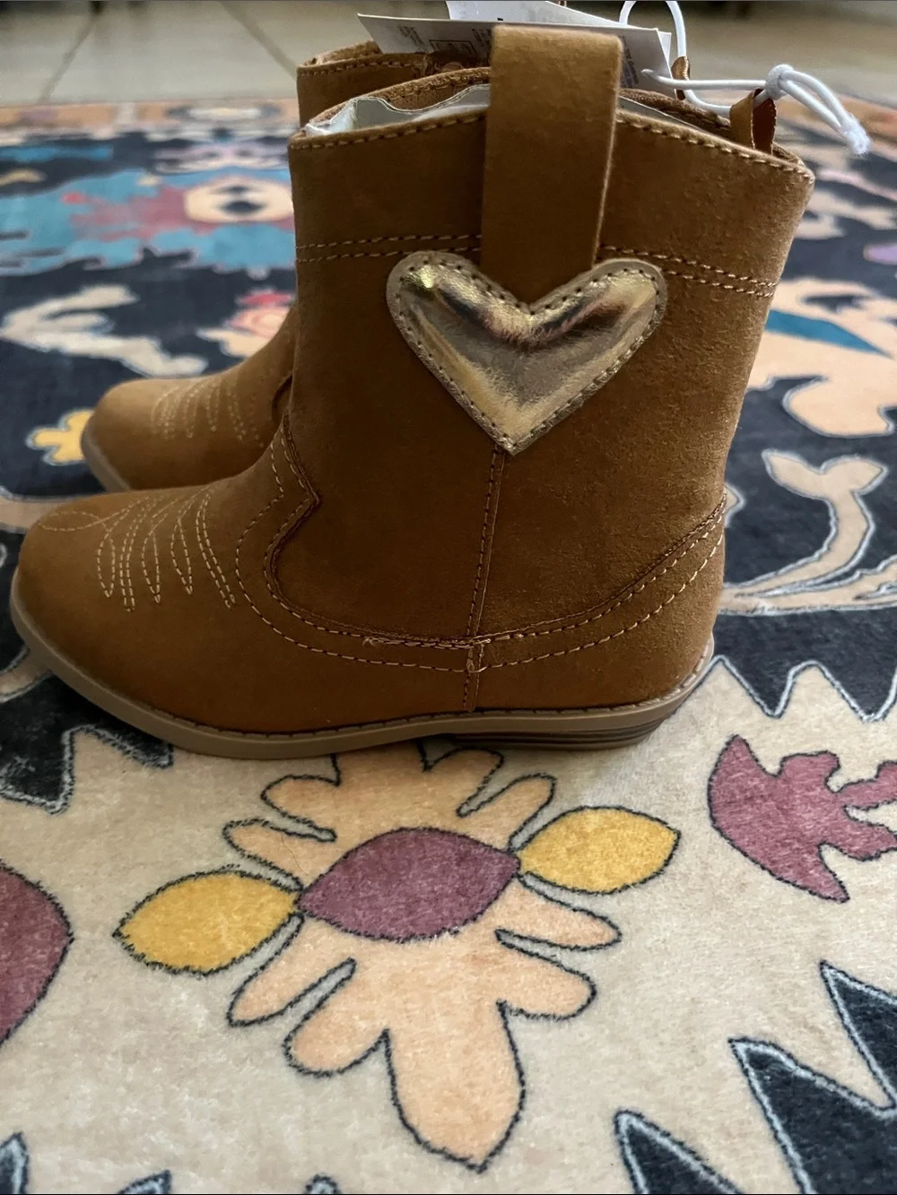 NWT Old Navy Brown Kids Cowboy Booties with Heart Patch